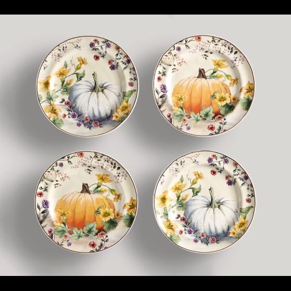 Pottery Barn Botanical Harvest Pumpkin Stoneware Set of Four Salad plates - Picture 2 of 16